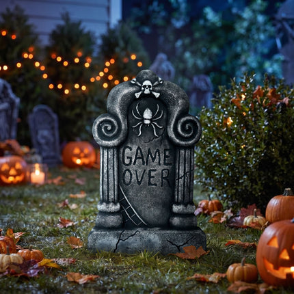 Lápida de Halloween gris «Game Over», 42 cm