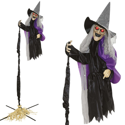 Muñeco de Halloween: bruja voladora con luz, sonido y movimiento, 2,25 m