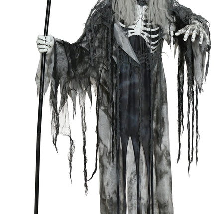Esqueleto de Halloween volador con luz, sonido y movimiento, 2,05 m
