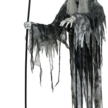 Esqueleto de Halloween volador con luz, sonido y movimiento, 2,05 m
