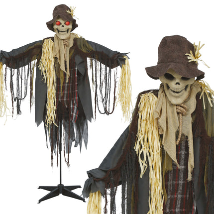 Espantapájaros de Halloween estilo pop-horror con luz, sonido y movimiento, 1,75 m