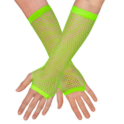 Un par de guantes hasta el codo de malla, verde neón