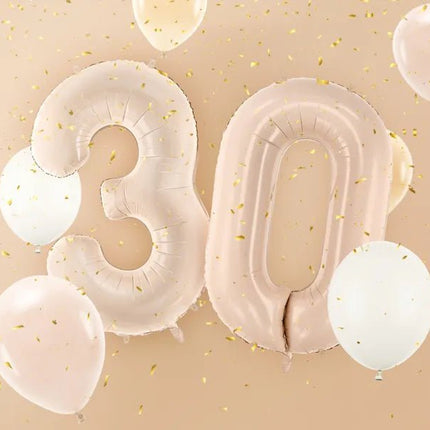 3 Jaar Cijfer Ballon Beige Glans Leeg 72cm van Partydeco koop je bij Partywinkel