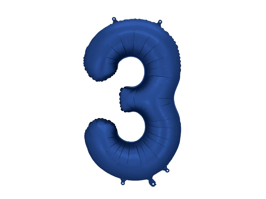 3 Jaar Cijfer Ballon Blauw Satijn Folie Leeg 86cm van Partydeco koop je bij Partywinkel