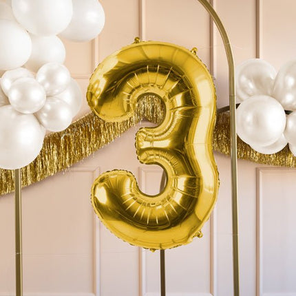 3 Jaar Cijfer Ballon Goud Leeg 72cm van Partydeco koop je bij Partywinkel