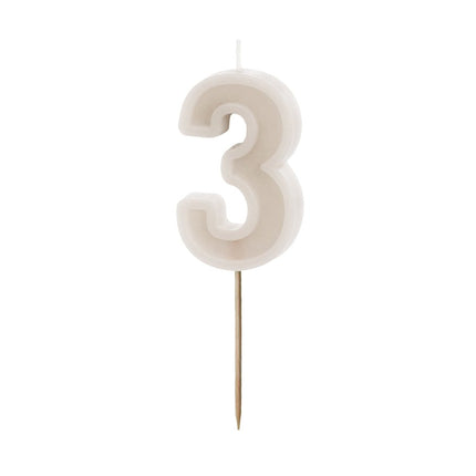3 Jaar Kaars Beige 10cm van Partydeco koop je bij Partywinkel