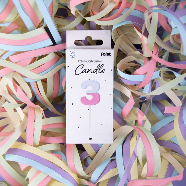 3 Jaar Kaars Blauw Roze 9cm van Folat koop je bij Partywinkel