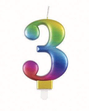 3 Jaar Kaars Regenboog 9,5cm van Unique koop je bij Partywinkel