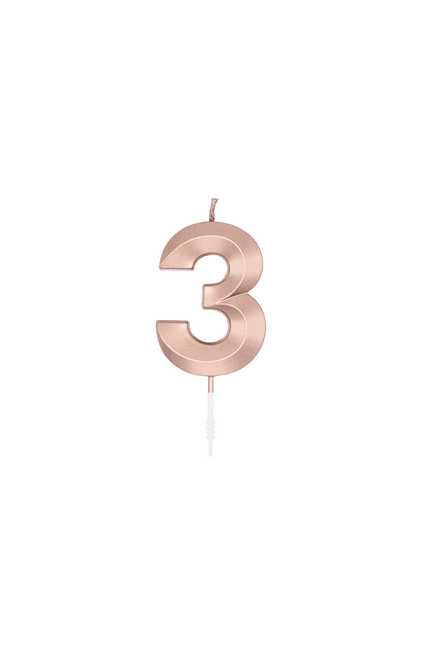 3 Jaar Kaars Rose Goud Metallic 6cm van WeFiesta koop je bij Partywinkel