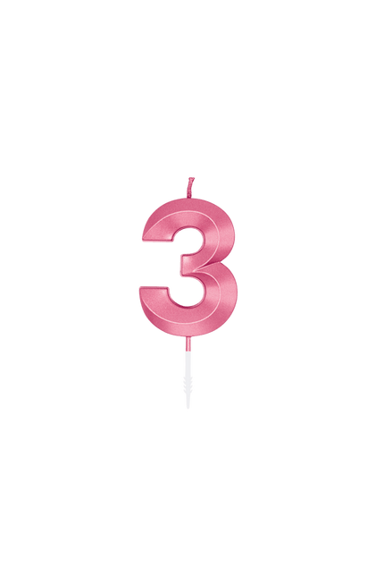 3 Jaar Kaars Roze Metallic 6cm van WeFiesta koop je bij Partywinkel