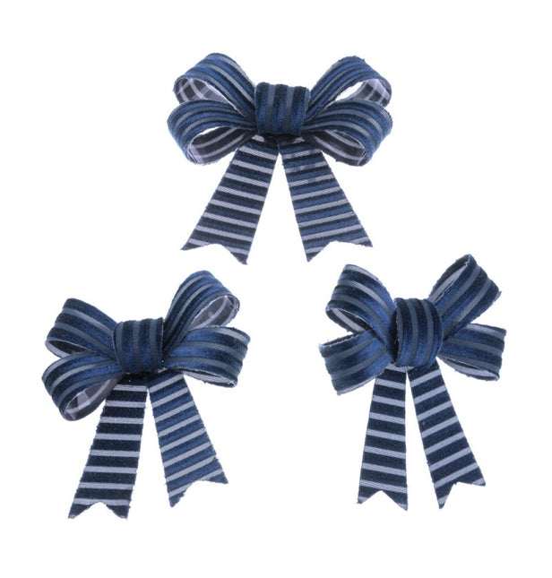 3 LAZOS DE TERCIOPELO DE PANA AZUL MARINO 10 CM X 12,7 CM