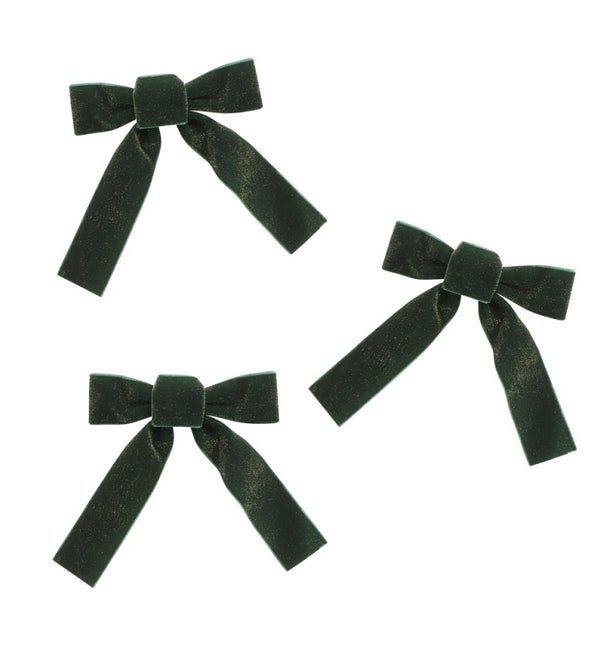 3 lazos de terciopelo verde brillante 14cm x 1cm x 16cm