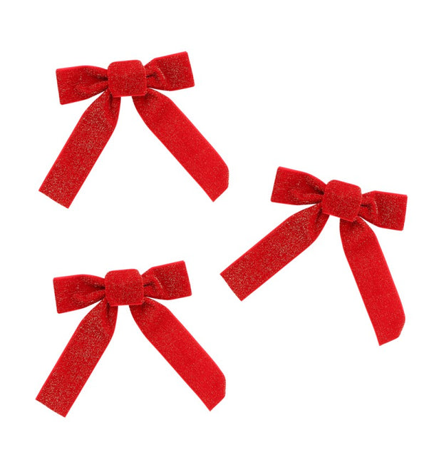 3 LAZOS DE TERCIOPELO ROJO BRILLANTE 14 CM X 1 CM X 16 CM