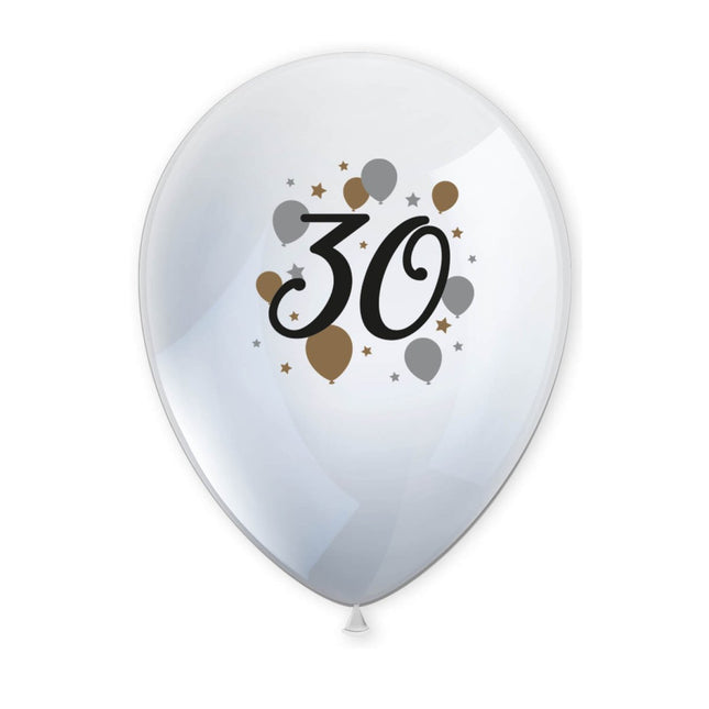 30 Jaar Ballonnen Wit Goud Leeg 27,5cm 6st van Procos koop je bij Partywinkel