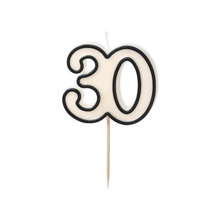 30 Jaar Kaars Zwart Wit 5,5cm van Partydeco koop je bij Partywinkel