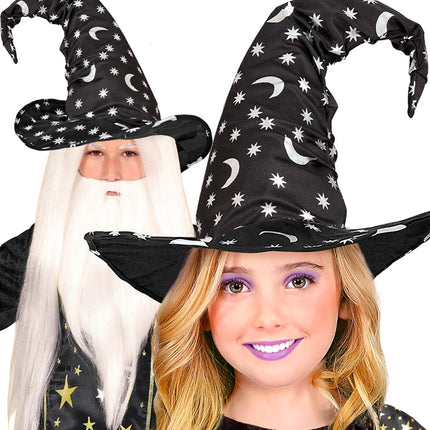 SOMBRERO DE BRUJA/BRUJO CON LUNA Y ESTRELLAS NIÑO