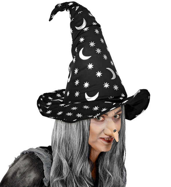 SOMBRERO DE BRUJA/BRUJO CON LUNA Y ESTRELLAS ADULTO