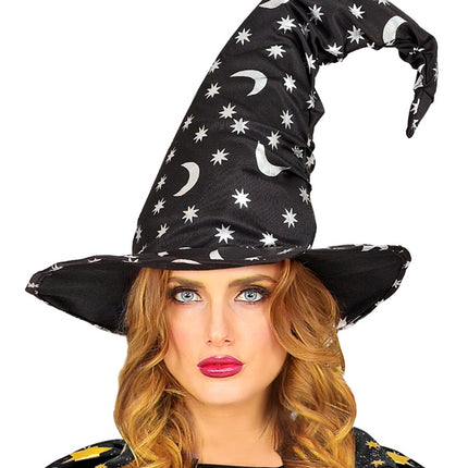 SOMBRERO DE BRUJA/BRUJO CON LUNA Y ESTRELLAS ADULTO