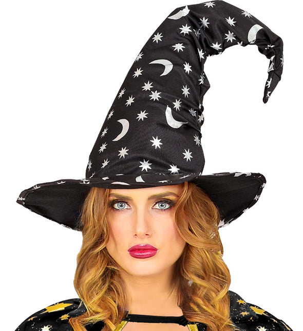 SOMBRERO DE BRUJA/BRUJO CON LUNA Y ESTRELLAS ADULTO