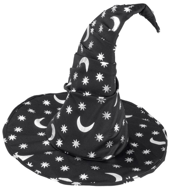 SOMBRERO DE BRUJA/BRUJO CON LUNA Y ESTRELLAS ADULTO