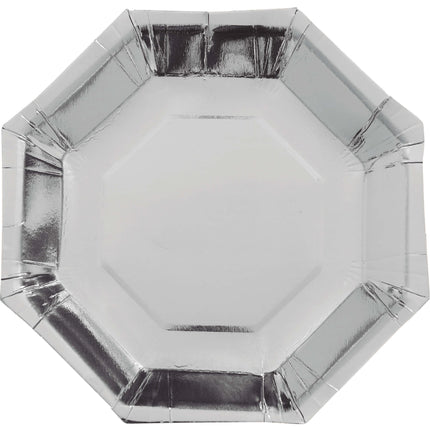 Platos Plateados Papel 23cm 6ud