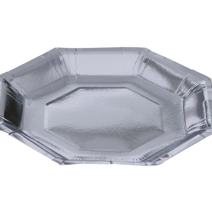 Platos Plateados Papel 23cm 6ud