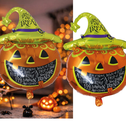 Globo de helio de Halloween verde y naranja con forma de calabaza, vacío, 70 cm