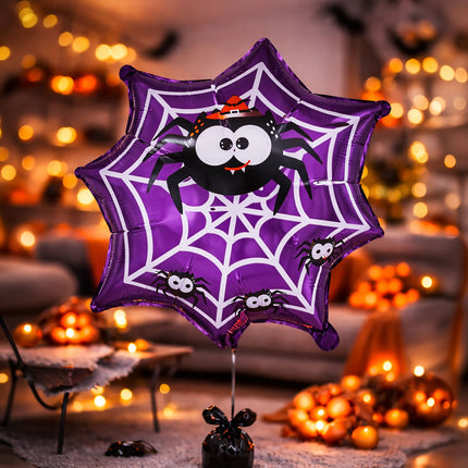 Globo de helio de Halloween, morado, con tela de araña, sin gas, 60 cm