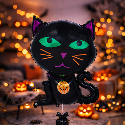 Globo de helio de Halloween con forma de gato, sin gas, 60 cm