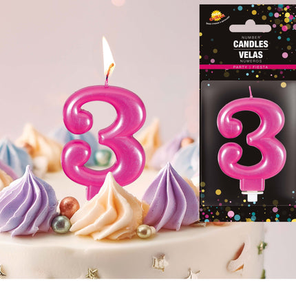 Vela Rosa 3 Años Metálica 8cm
