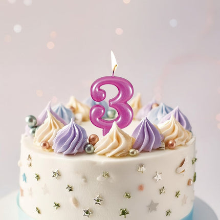 Vela Rosa 3 Años Metálica 8cm