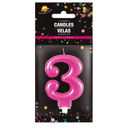 Vela Rosa 3 Años Metálica 8cm