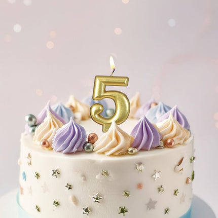 Vela Oro 5 Años Metálica 8cm