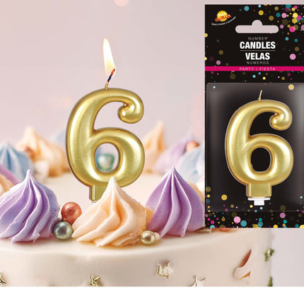 Vela Oro 6 Años Metálica 8cm