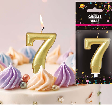 Vela Oro 7 Años Metálica 8cm