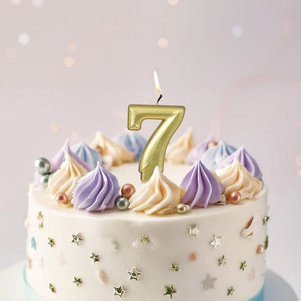Vela Oro 7 Años Metálica 8cm