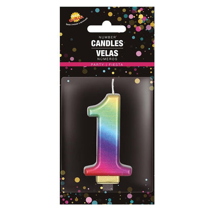 Vela Arco Iris 1 Año Metálica 8cm