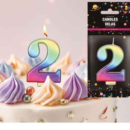 Vela Arco Iris 2 Años Metálica 8cm