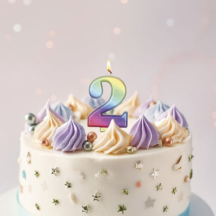 Vela Arco Iris 2 Años Metálica 8cm