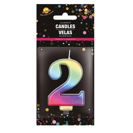 Vela Arco Iris 2 Años Metálica 8cm