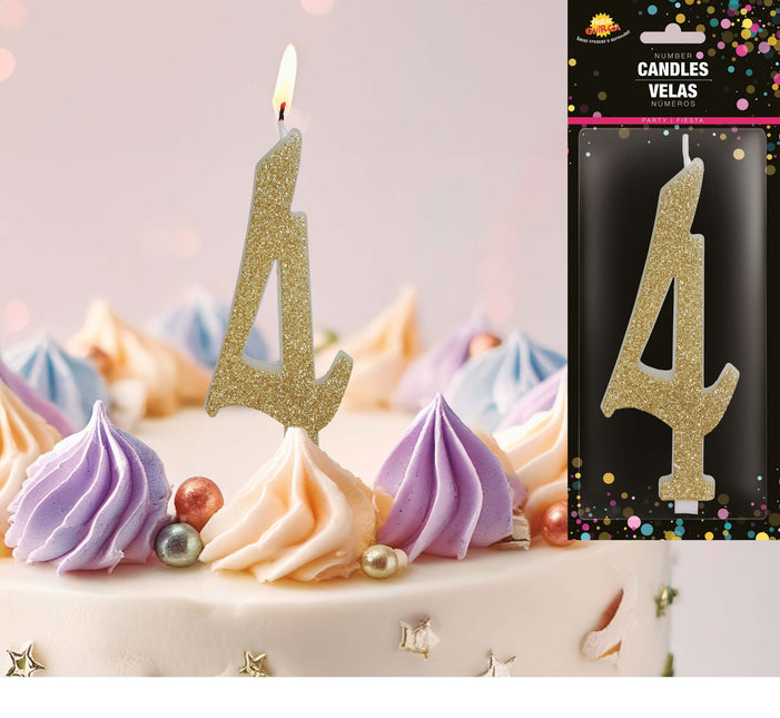 Vela Dorada 4 Años Purpurina 12,5cm