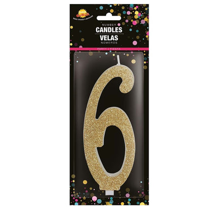 Vela Dorada 6 Años Purpurina 12,5cm