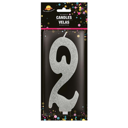 Vela Plata 2 Años Purpurina 12,5cm