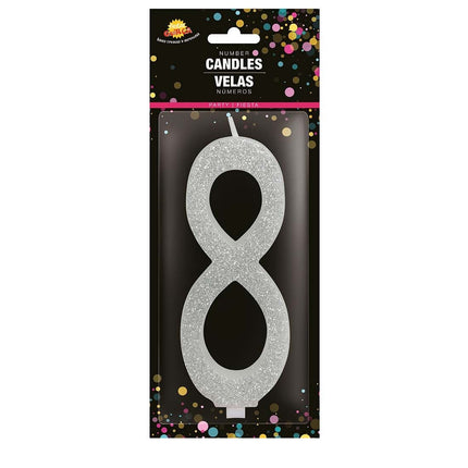 Vela Plata 8 Años Purpurina 12,5cm