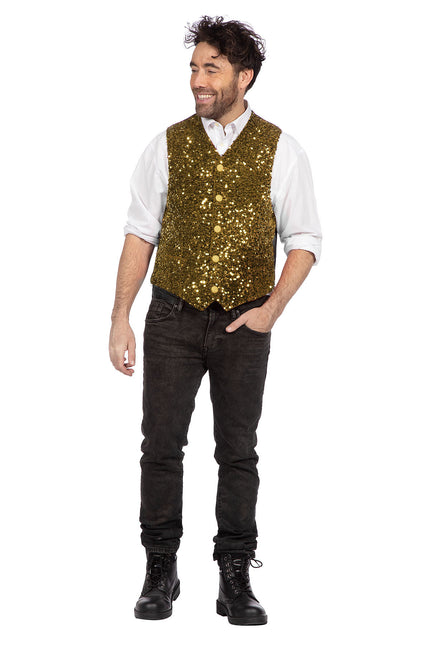 Chaleco Dorado Hombre Paillettes Glitter