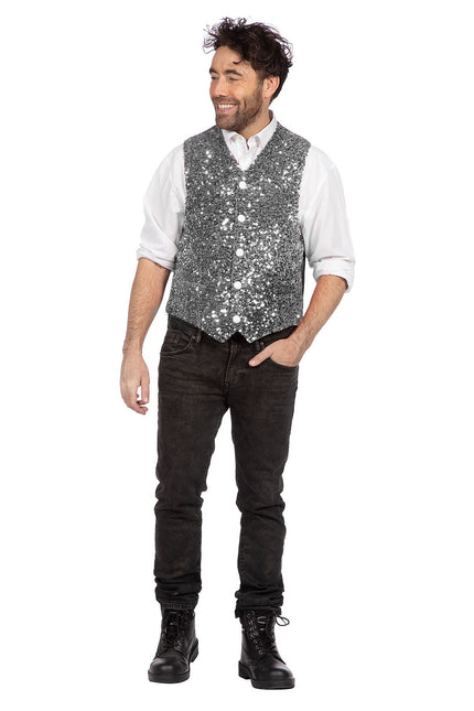 Chaleco Plata Hombre Paillettes Purpurina