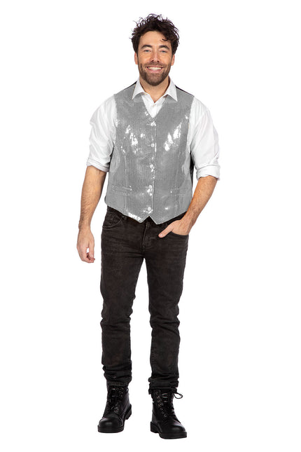 Chaleco Plata Lentejuelas Hombre