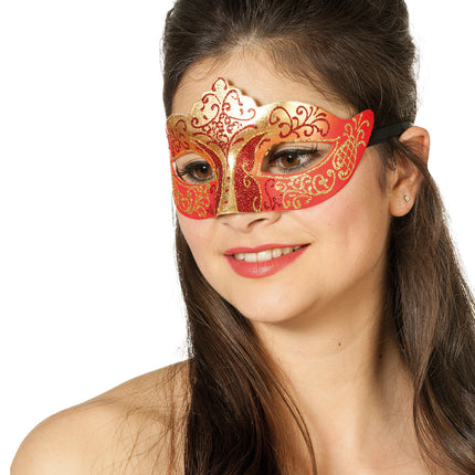 Máscara Ojos Veneciana Purpurina Oro Rojo