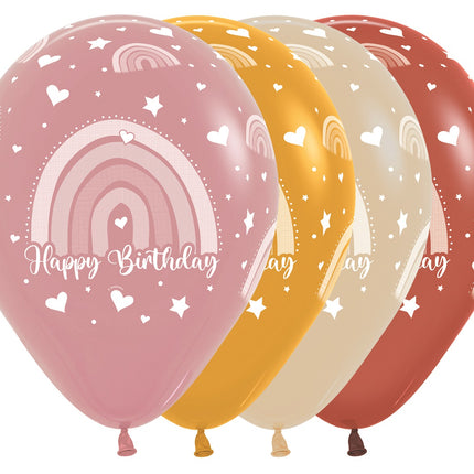 Globos Feliz Cumpleaños Arco Iris de Colores 30cm 12pcs