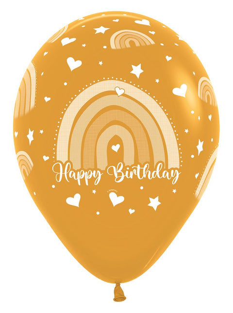 Globos Feliz Cumpleaños Arco Iris de Colores 30cm 12pcs